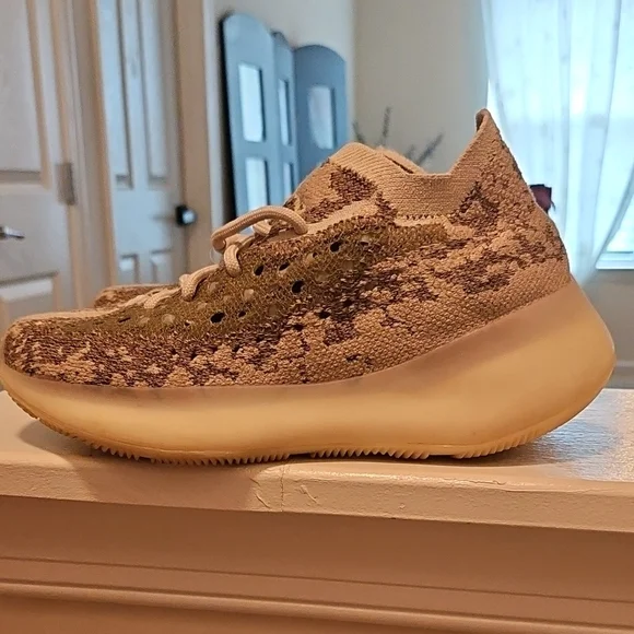 Adidas, Yeezy, Brown and Cream Sneakers with Snakeskin Print - Picture 2 of 7